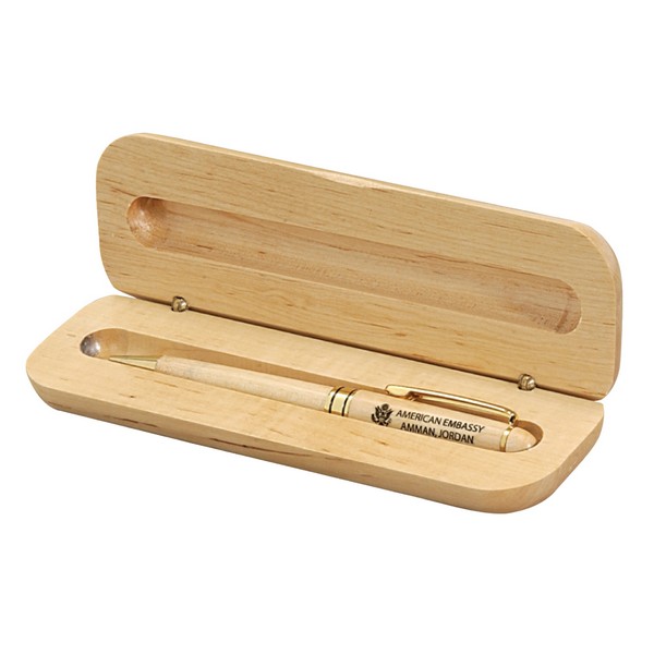 SST63423 Maplewood Pen Gift Set With Custom Imp...